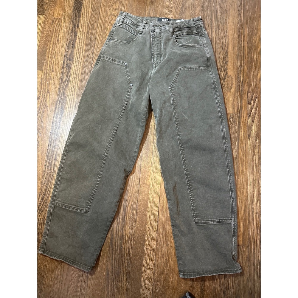 PAIGE Womens High Rise Wide Leg Carpenter Utility Jeans Olive Green Size 28